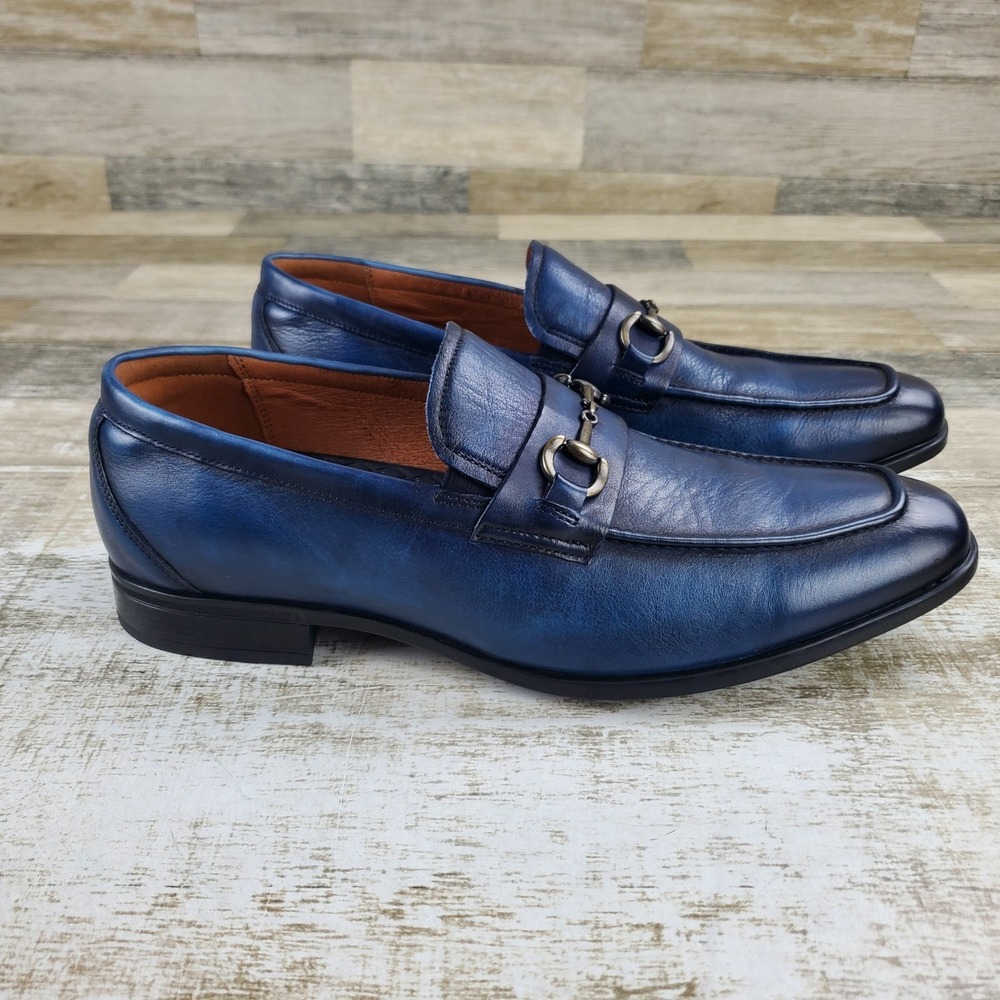 Florsheim Zaffiro Moc Toe Bit Loafers Mens Sz 11 W Navy Leather Slip On Shoes